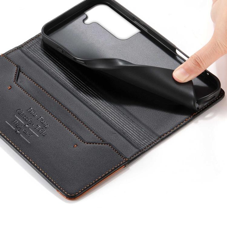 For Samsung Galaxy S22+ 5G Dierfeng Splicing Strong Magnetic RFID Vegan Leather Phone Case