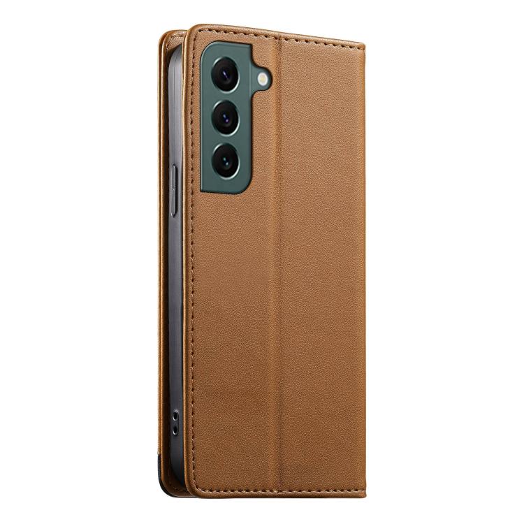 For Samsung Galaxy S22+ 5G Dierfeng Splicing Strong Magnetic RFID Vegan Leather Phone Case