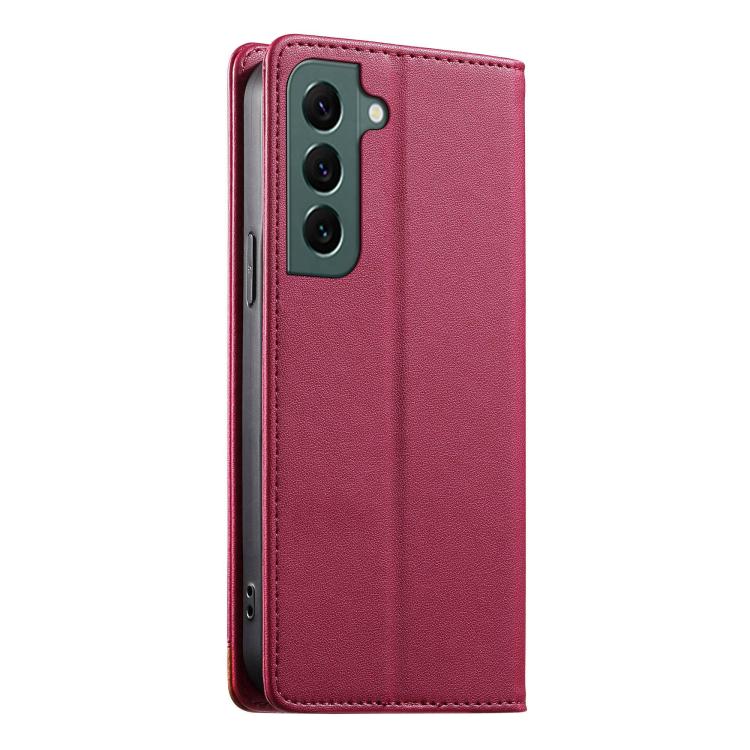 For Samsung Galaxy S22+ 5G Dierfeng Splicing Strong Magnetic RFID Vegan Leather Phone Case