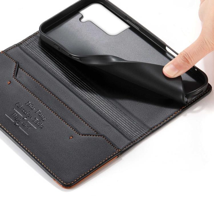 For Samsung Galaxy S21+ 5G Dierfeng Splicing Strong Magnetic RFID Vegan Leather Phone Case