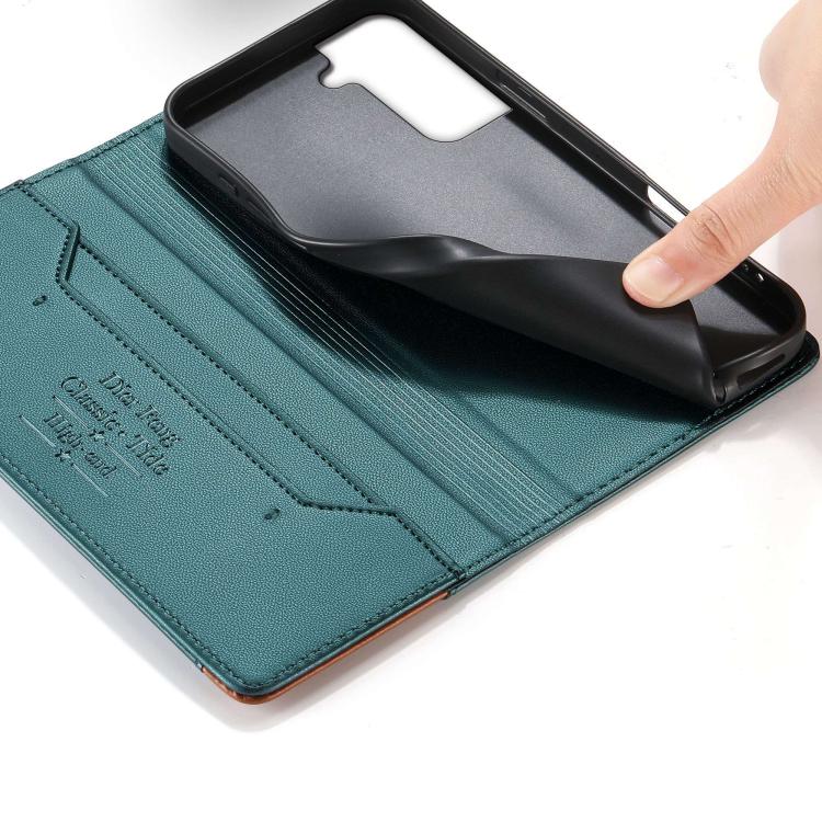 For Samsung Galaxy S21+ 5G Dierfeng Splicing Strong Magnetic RFID Vegan Leather Phone Case