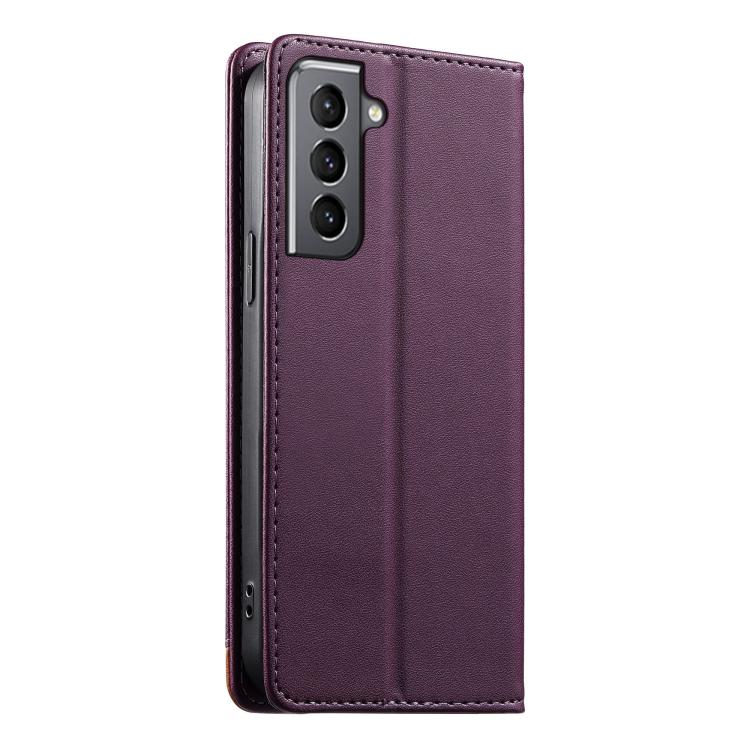 For Samsung Galaxy S21+ 5G Dierfeng Splicing Strong Magnetic RFID Vegan Leather Phone Case