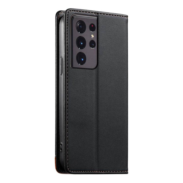 For Samsung Galaxy S21 Ultra 5G Dierfeng Splicing Strong Magnetic RFID Vegan Leather Phone Case