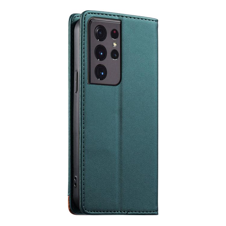 For Samsung Galaxy S21 Ultra 5G Dierfeng Splicing Strong Magnetic RFID Vegan Leather Phone Case