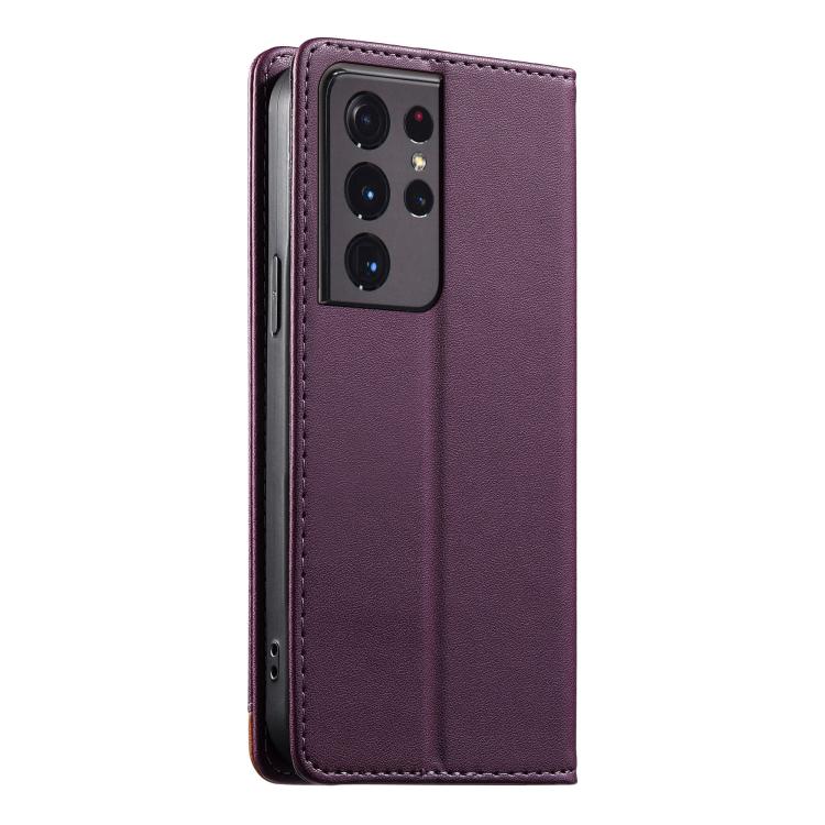 For Samsung Galaxy S21 Ultra 5G Dierfeng Splicing Strong Magnetic RFID Vegan Leather Phone Case