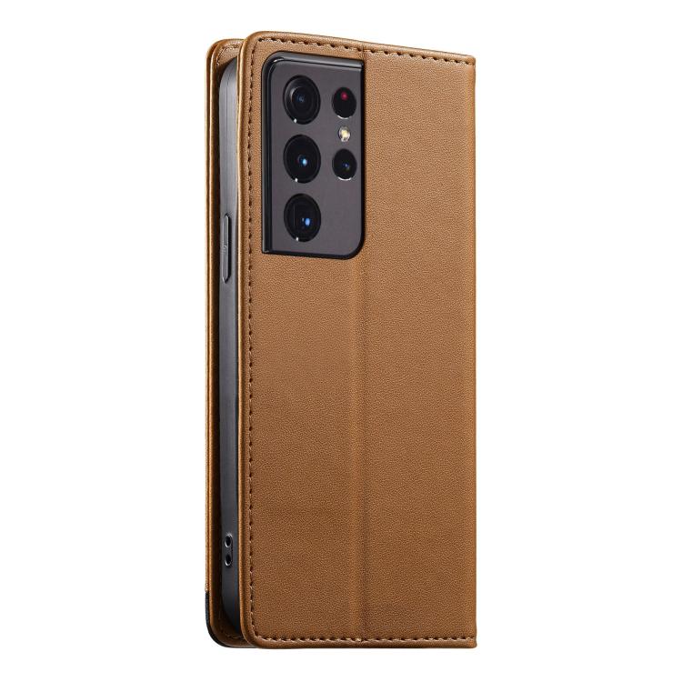 For Samsung Galaxy S21 Ultra 5G Dierfeng Splicing Strong Magnetic RFID Vegan Leather Phone Case