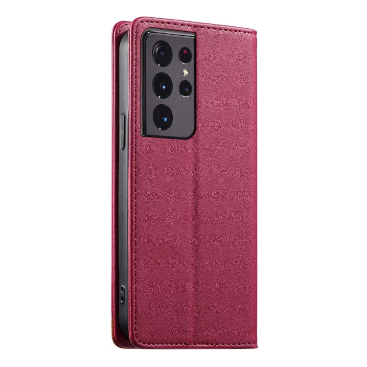 For Samsung Galaxy S21 Ultra 5G Dierfeng Splicing Strong Magnetic RFID Vegan Leather Phone Case