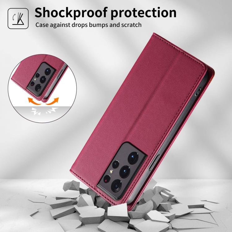 For Samsung Galaxy S21 Ultra 5G Dierfeng Splicing Strong Magnetic RFID Vegan Leather Phone Case