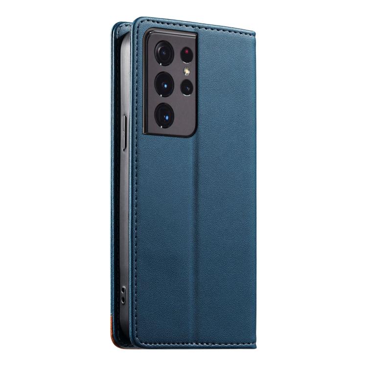For Samsung Galaxy S21 Ultra 5G Dierfeng Splicing Strong Magnetic RFID Vegan Leather Phone Case
