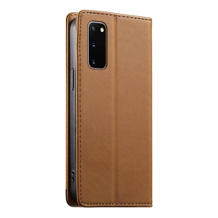 For Samsung Galaxy S20 Dierfeng Splicing Strong Magnetic RFID Vegan Leather Phone Case