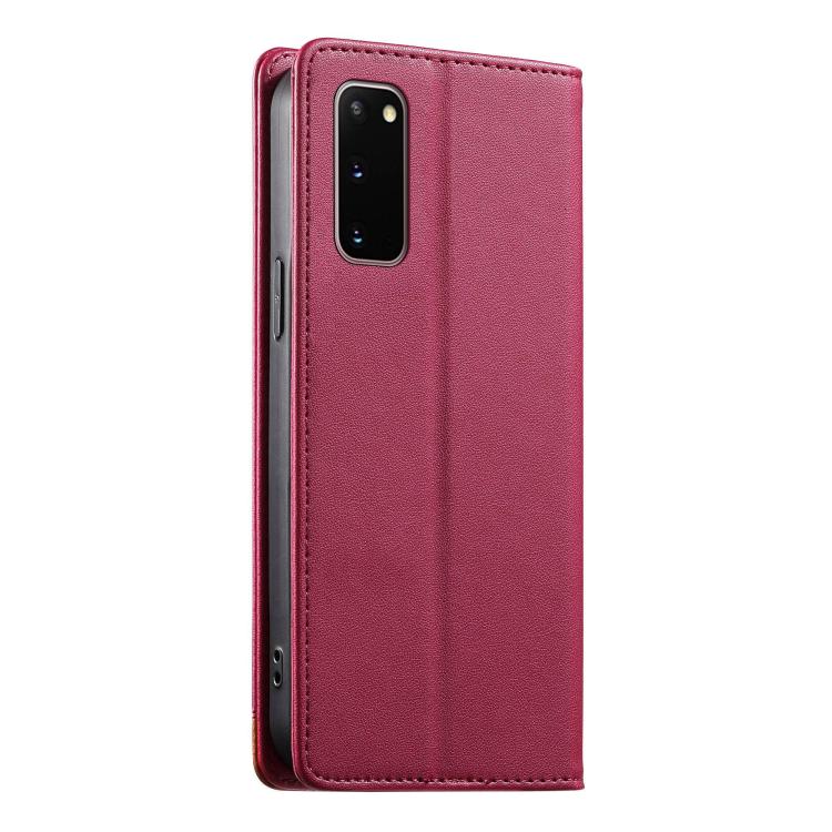 For Samsung Galaxy S20 Dierfeng Splicing Strong Magnetic RFID Vegan Leather Phone Case