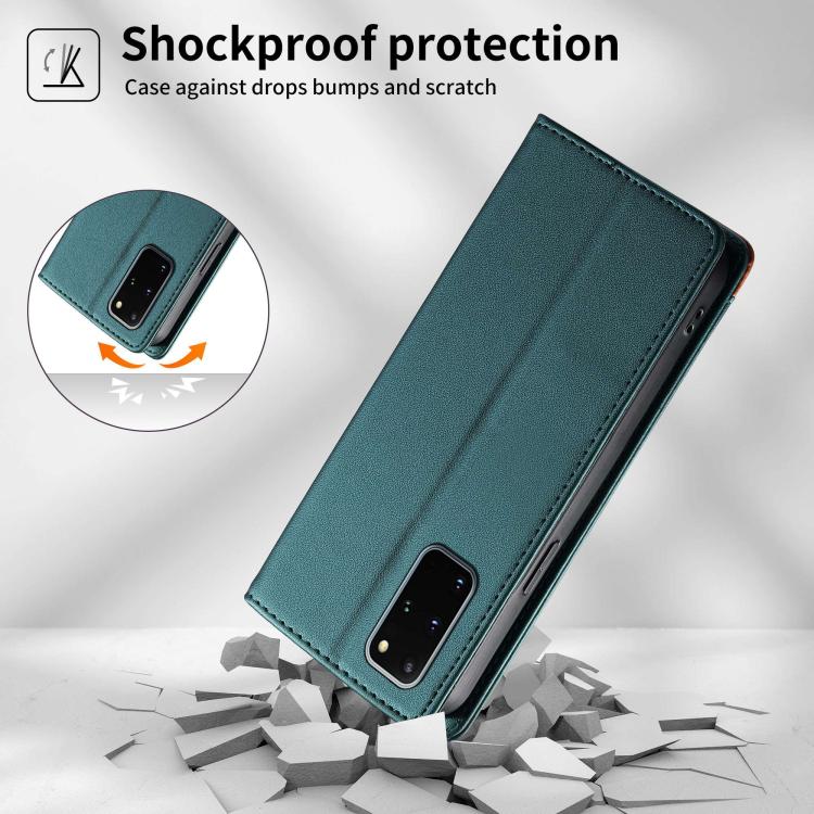 For Samsung Galaxy S20+ Dierfeng Splicing Strong Magnetic RFID Vegan Leather Phone Case