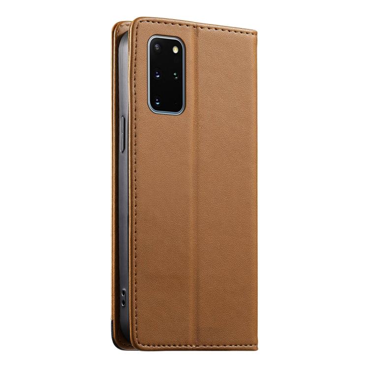 For Samsung Galaxy S20+ Dierfeng Splicing Strong Magnetic RFID Vegan Leather Phone Case