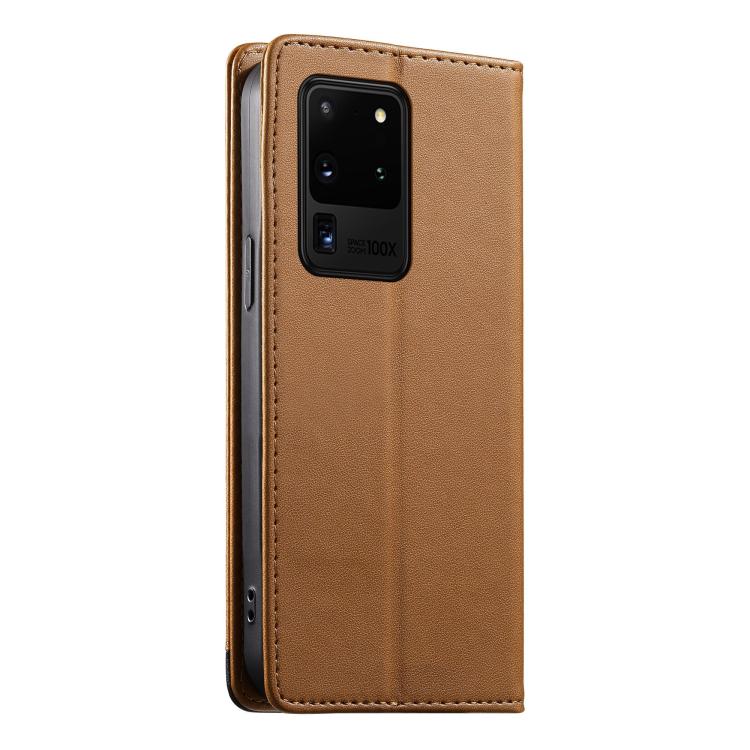 For Samsung Galaxy S20 Ultra Dierfeng Splicing Strong Magnetic RFID Vegan Leather Phone Case