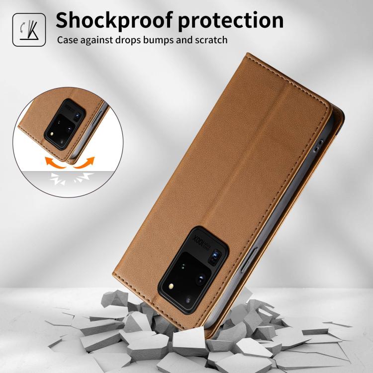 For Samsung Galaxy S20 Ultra Dierfeng Splicing Strong Magnetic RFID Vegan Leather Phone Case