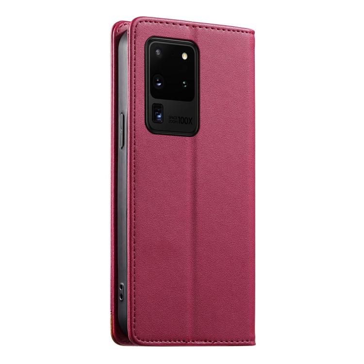 For Samsung Galaxy S20 Ultra Dierfeng Splicing Strong Magnetic RFID Vegan Leather Phone Case