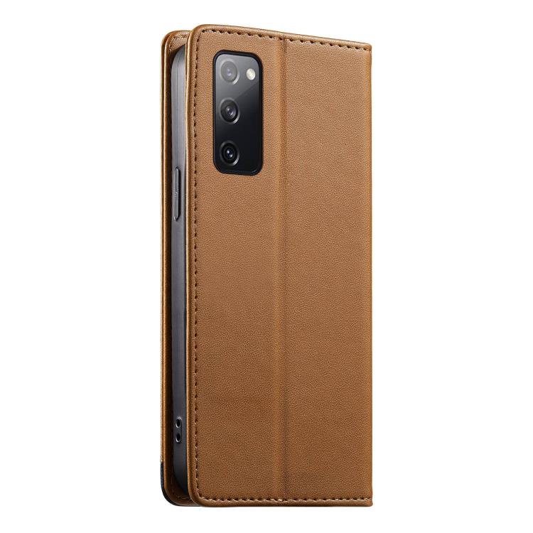 For Samsung Galaxy S20 FE Dierfeng Splicing Strong Magnetic RFID Vegan Leather Phone Case