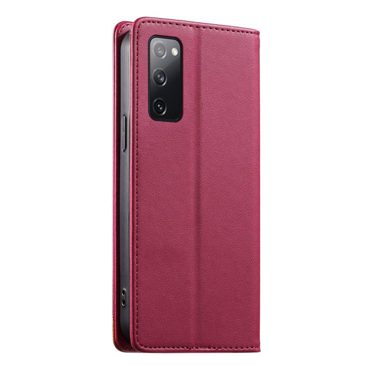 For Samsung Galaxy S20 FE Dierfeng Splicing Strong Magnetic RFID Vegan Leather Phone Case