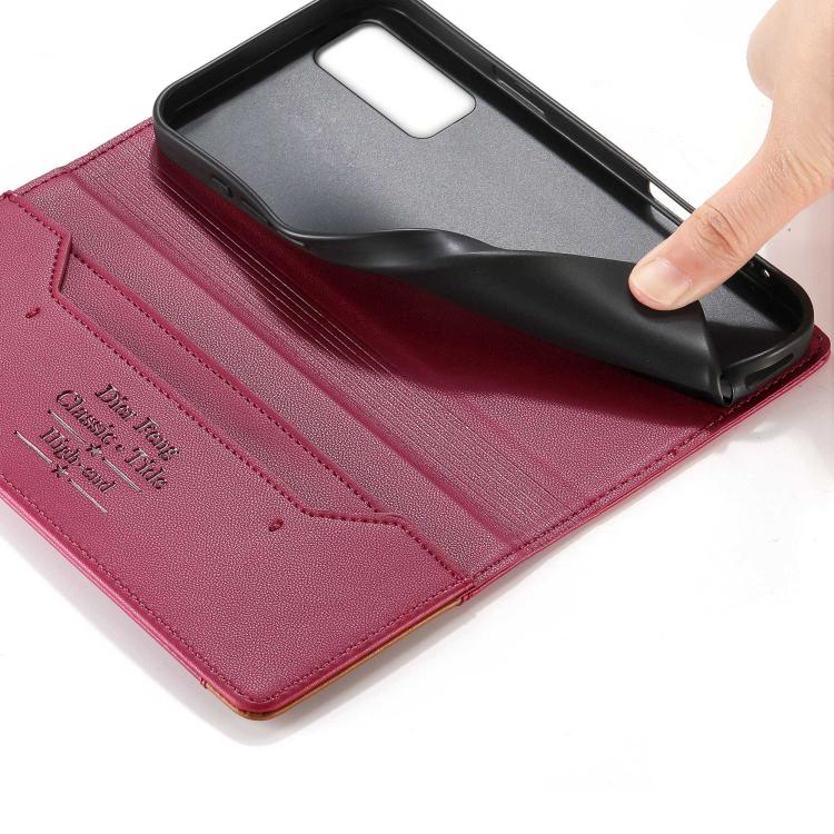 For Samsung Galaxy S20 FE Dierfeng Splicing Strong Magnetic RFID Vegan Leather Phone Case