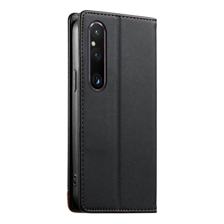 For Sony Xperia 1 V Dierfeng Splicing Strong Magnetic RFID Vegan Leather Phone Case