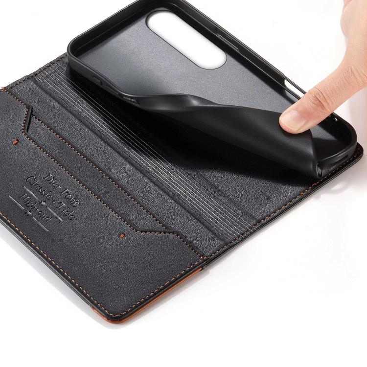 For Sony Xperia 1 V Dierfeng Splicing Strong Magnetic RFID Vegan Leather Phone Case