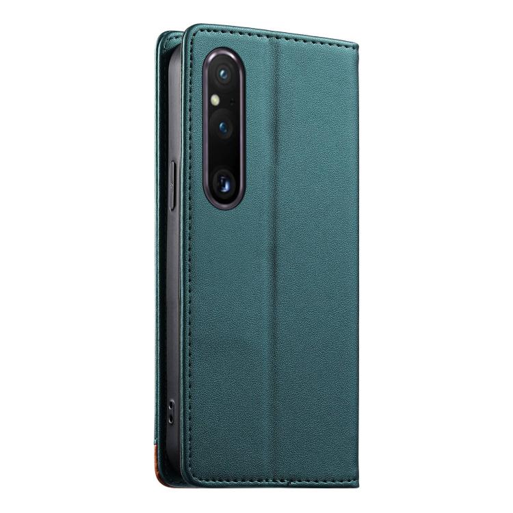 For Sony Xperia 1 V Dierfeng Splicing Strong Magnetic RFID Vegan Leather Phone Case