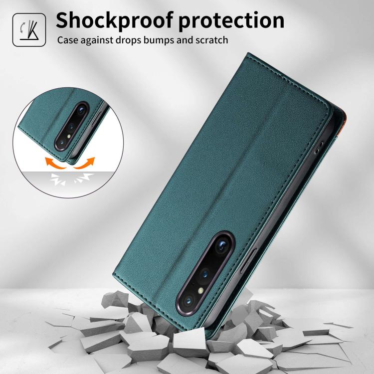 For Sony Xperia 1 V Dierfeng Splicing Strong Magnetic RFID Vegan Leather Phone Case