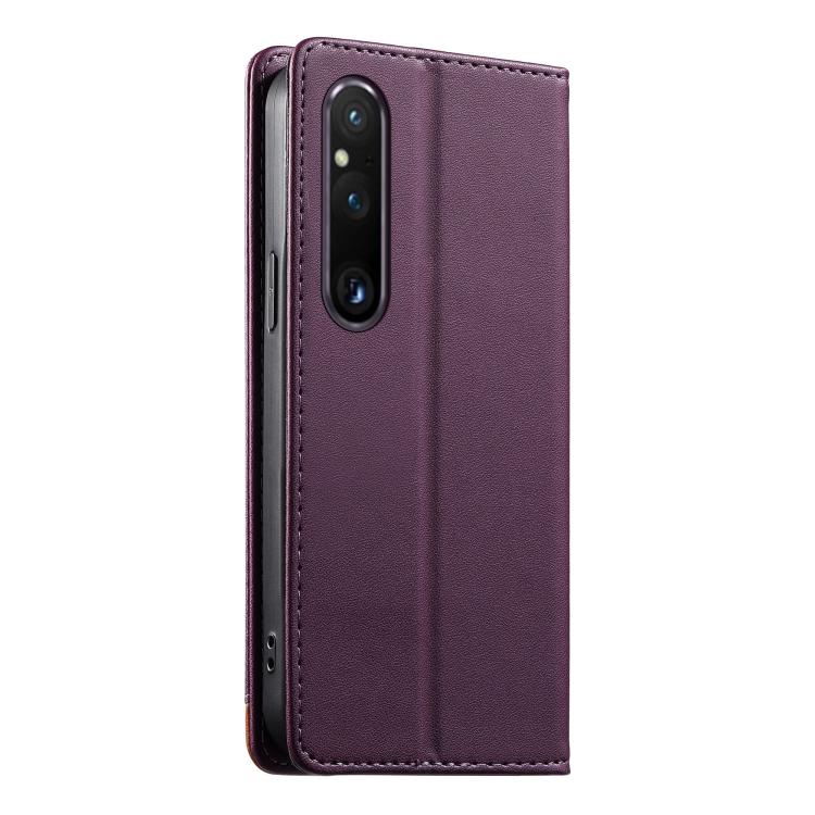 For Sony Xperia 1 V Dierfeng Splicing Strong Magnetic RFID Vegan Leather Phone Case
