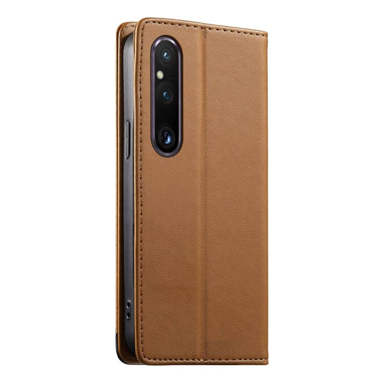 For Sony Xperia 1 V Dierfeng Splicing Strong Magnetic RFID Vegan Leather Phone Case