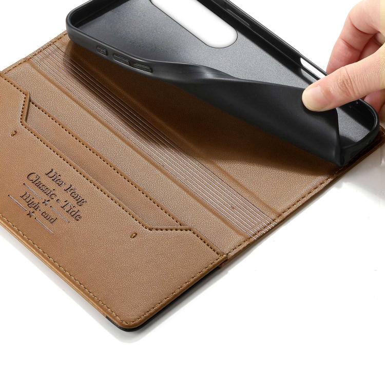 For Sony Xperia 1 V Dierfeng Splicing Strong Magnetic RFID Vegan Leather Phone Case