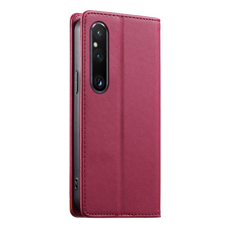 For Sony Xperia 1 V Dierfeng Splicing Strong Magnetic RFID Vegan Leather Phone Case