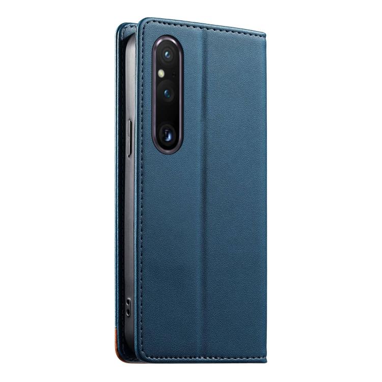 For Sony Xperia 1 V Dierfeng Splicing Strong Magnetic RFID Vegan Leather Phone Case