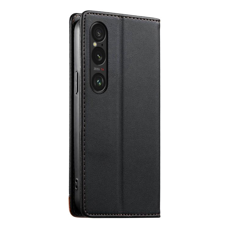 For Sony Xperia 1 VI Dierfeng Splicing Strong Magnetic RFID Vegan Leather Phone Case