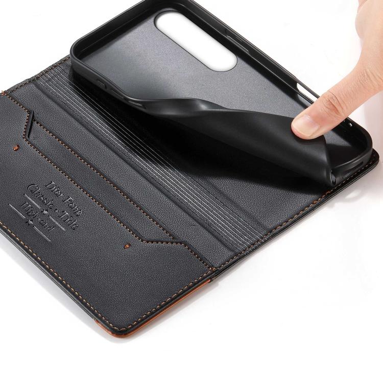 For Sony Xperia 1 VI Dierfeng Splicing Strong Magnetic RFID Vegan Leather Phone Case