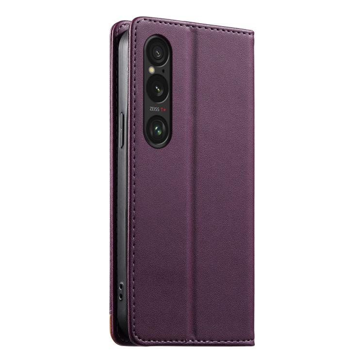 For Sony Xperia 1 VI Dierfeng Splicing Strong Magnetic RFID Vegan Leather Phone Case