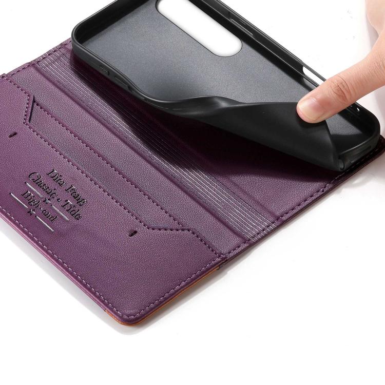 For Sony Xperia 1 VI Dierfeng Splicing Strong Magnetic RFID Vegan Leather Phone Case