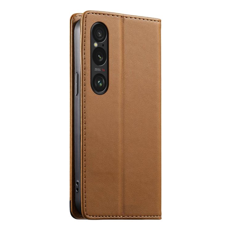 For Sony Xperia 1 VI Dierfeng Splicing Strong Magnetic RFID Vegan Leather Phone Case