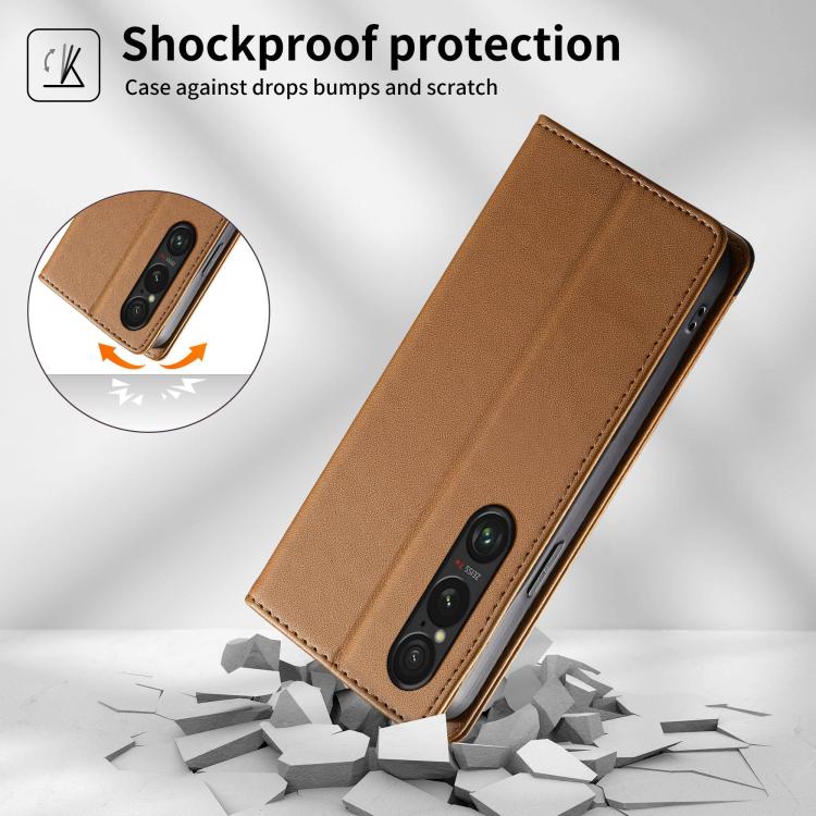 For Sony Xperia 1 VI Dierfeng Splicing Strong Magnetic RFID Vegan Leather Phone Case