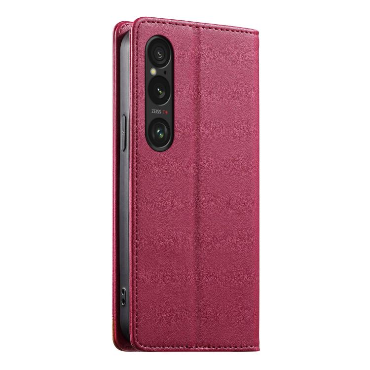 For Sony Xperia 1 VI Dierfeng Splicing Strong Magnetic RFID Vegan Leather Phone Case