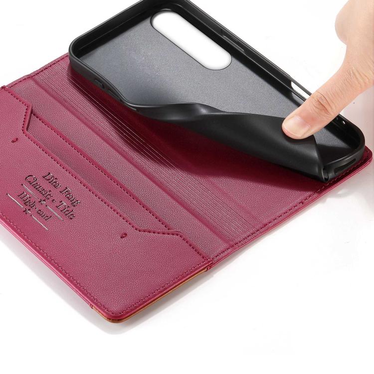 For Sony Xperia 1 VI Dierfeng Splicing Strong Magnetic RFID Vegan Leather Phone Case