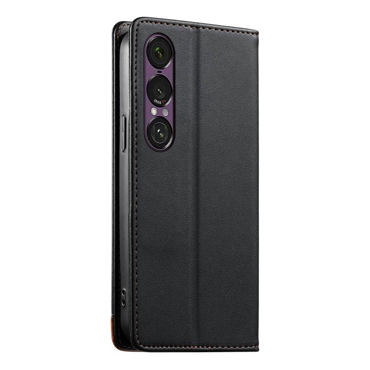 For Sony Xperia 1 VII Dierfeng Splicing Strong Magnetic RFID Vegan Leather Phone Case