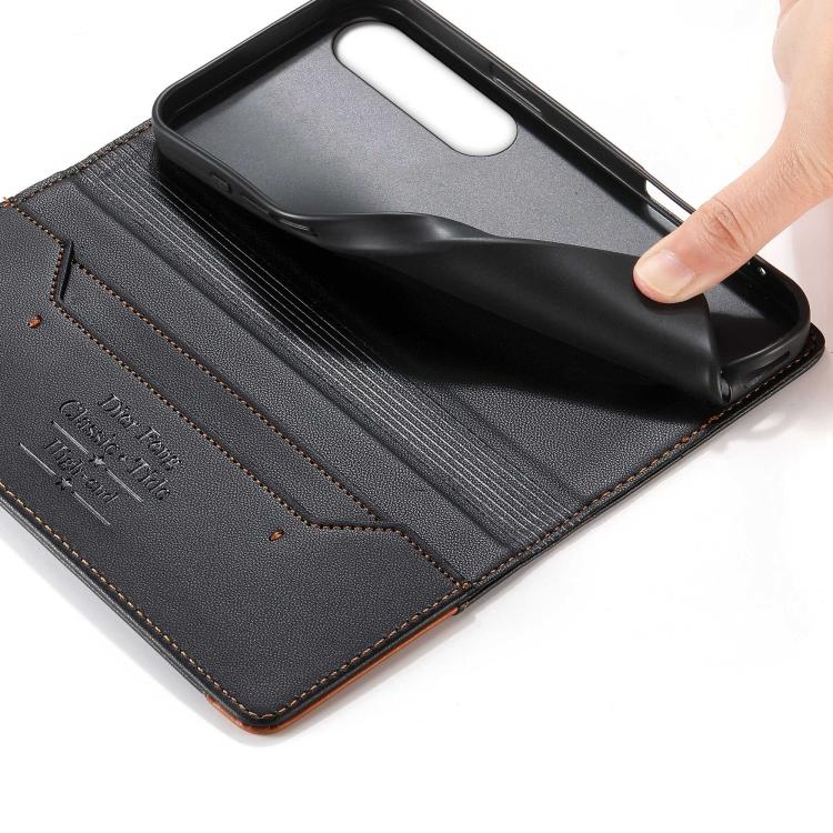 For Sony Xperia 1 VII Dierfeng Splicing Strong Magnetic RFID Vegan Leather Phone Case