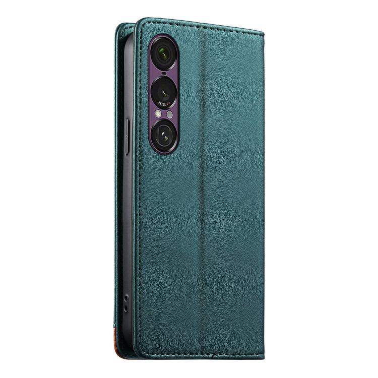 For Sony Xperia 1 VII Dierfeng Splicing Strong Magnetic RFID Vegan Leather Phone Case