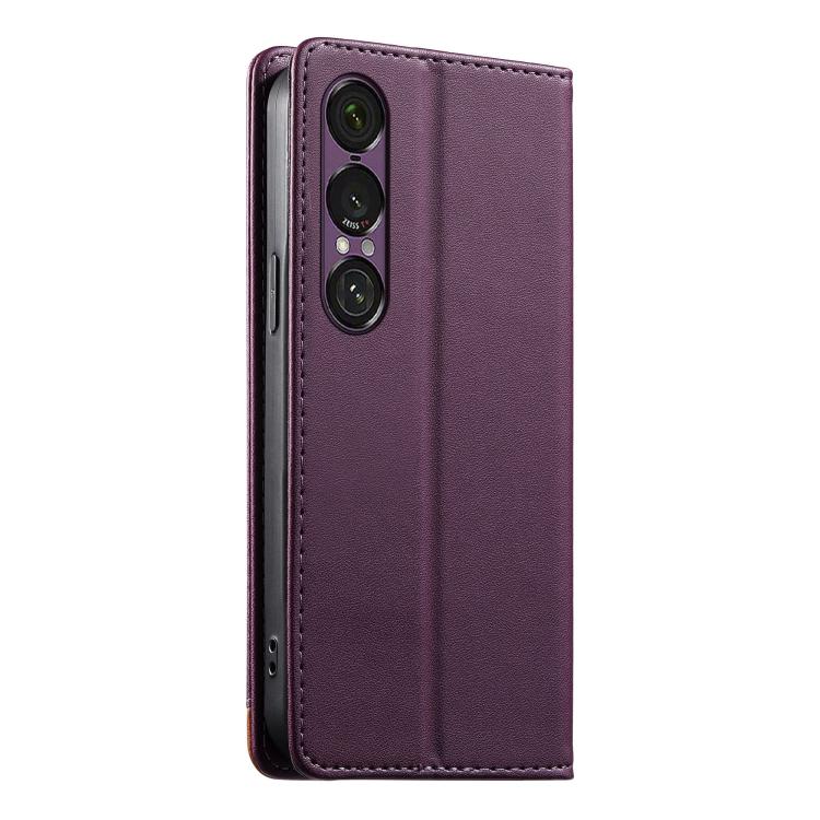 For Sony Xperia 1 VII Dierfeng Splicing Strong Magnetic RFID Vegan Leather Phone Case