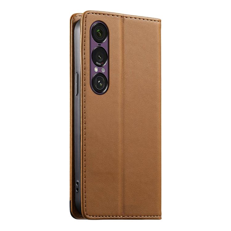 For Sony Xperia 1 VII Dierfeng Splicing Strong Magnetic RFID Vegan Leather Phone Case