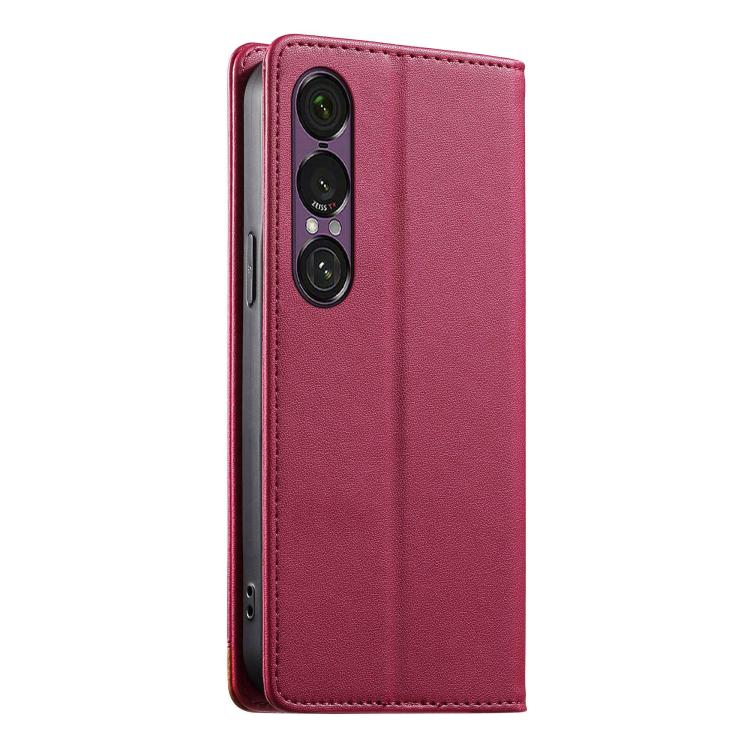 For Sony Xperia 1 VII Dierfeng Splicing Strong Magnetic RFID Vegan Leather Phone Case