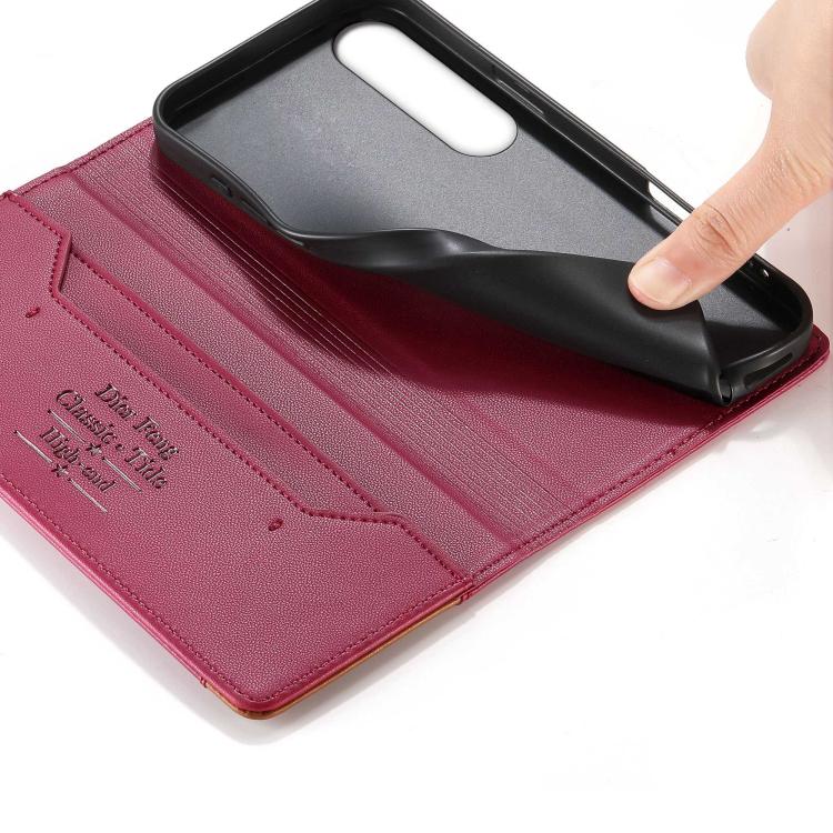 For Sony Xperia 1 VII Dierfeng Splicing Strong Magnetic RFID Vegan Leather Phone Case