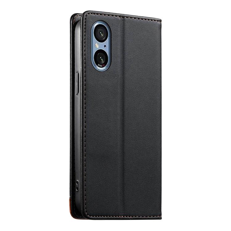 For Sony Xperia 5 V Dierfeng Splicing Strong Magnetic RFID Vegan Leather Phone Case