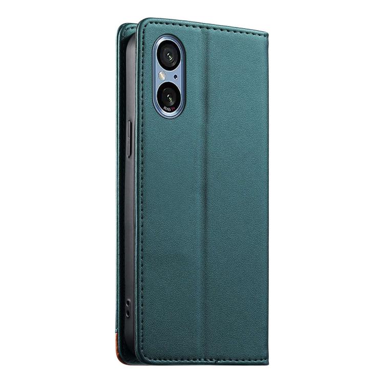 For Sony Xperia 5 V Dierfeng Splicing Strong Magnetic RFID Vegan Leather Phone Case