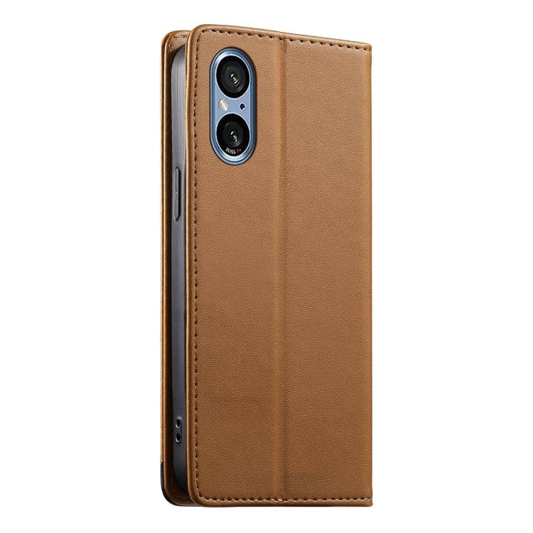 For Sony Xperia 5 V Dierfeng Splicing Strong Magnetic RFID Vegan Leather Phone Case